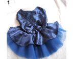 Female Pet Dog Party Apparel Imitated Silk Bowknot Sequined Princess Tutu Dress-Navy Blue L