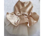 Female Pet Dog Party Apparel Imitated Silk Bowknot Sequined Princess Tutu Dress-Champagne S