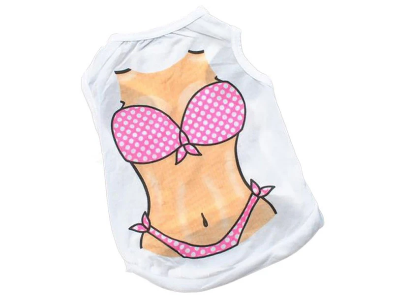 Pet Vest Bikini Pattern Casual Polyester Sexy Chest Muscle Puggy T-shirt for Summer-Pink L