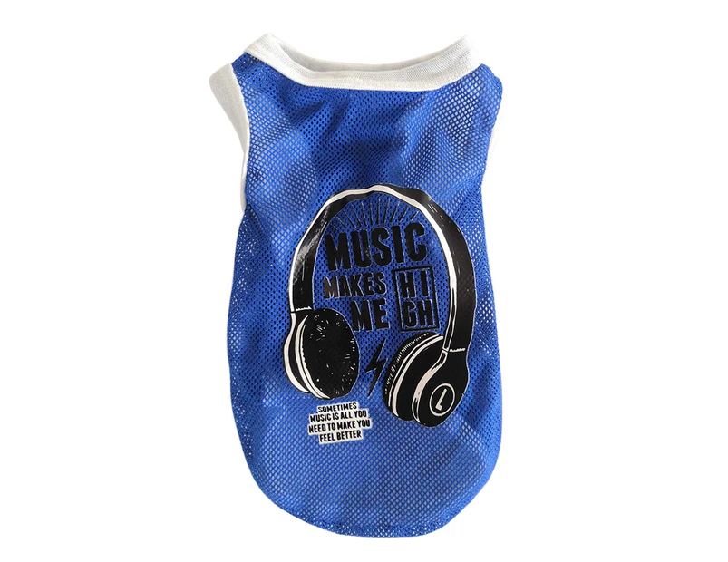 Summer Dog Headphone Clothes Mesh Pet Cat Vest Shirt Costume Breathable Outfit-Blue M