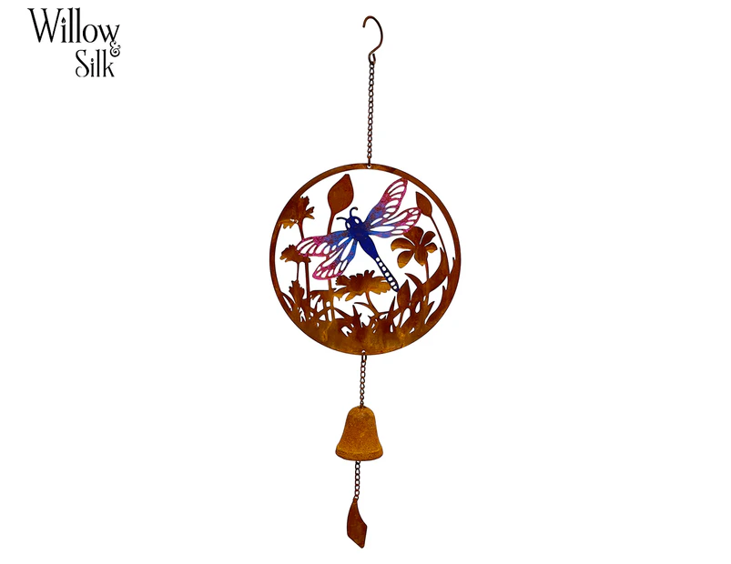 Willow & Silk 46.6cm Hanging Dragonfly Garden Bell - Rust