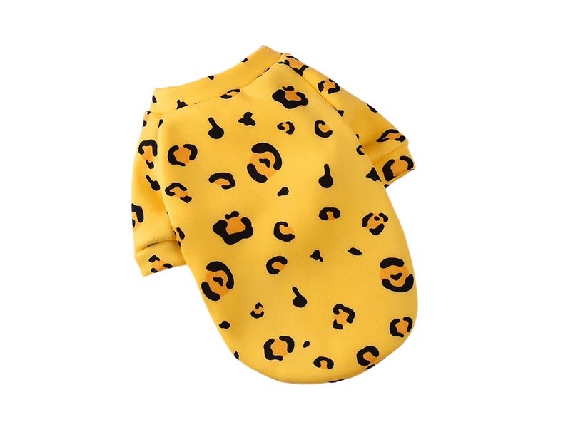 Pet Sweatershirt Cartoon Printing Round Neck Cotton Dog Two-legged Pullover Costume for Daily Life-Yellow + Leopard Print S