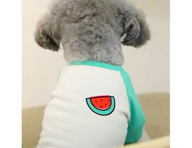 Pet Sweatershirt Fruit Pattern Printing Color Block Cotton Round Neck Dog Blouse Pullover for Daily Life-Green S