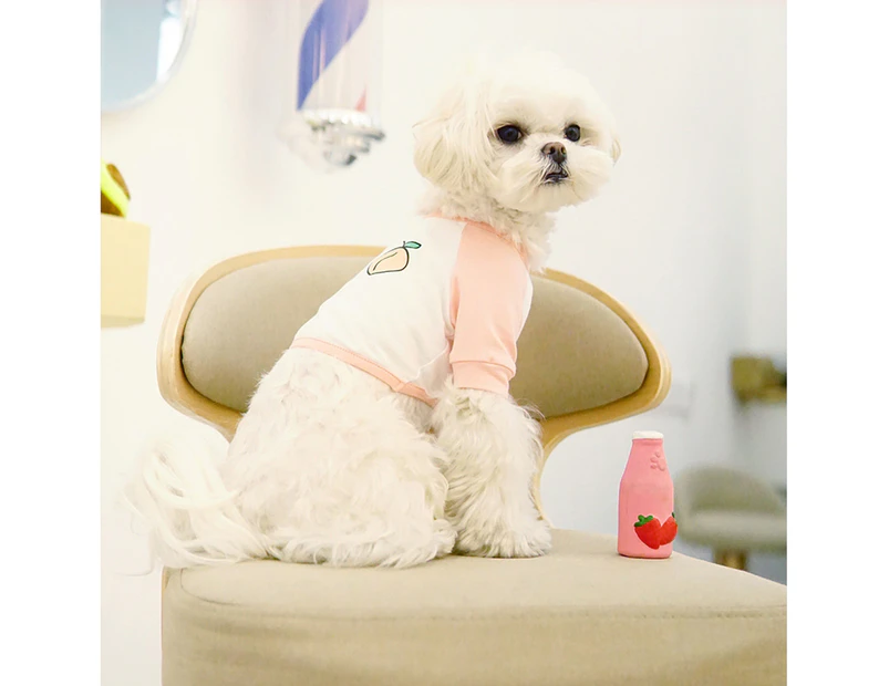 Pet Sweatershirt Fruit Pattern Printing Color Block Cotton Round Neck Dog Blouse Pullover for Daily Life-Pink S