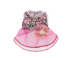 Dog Dress Flower Printing Buttons Closure Polyester Beautiful Teddy Wedding Skirt for Party-Rose Red S