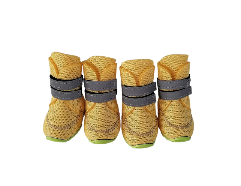 4Pcs Pet Shoes Solid Color Anti-slip Breathable Dog Mesh Boots for Summer-Yellow 75
