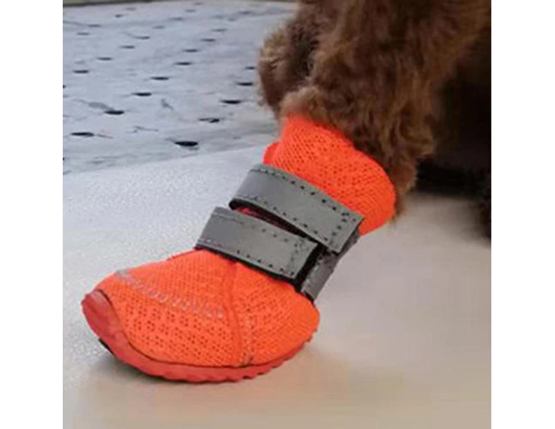 4Pcs Pet Shoes Solid Color Anti-slip Breathable Dog Mesh Boots for Summer-Orange 55