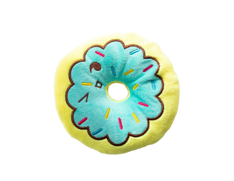 Stuffed Dog Toy Donut Shape Relieve Boredom Playing Toy Pet Toys Plush Squeaky Toy Dog Toy-Yellow