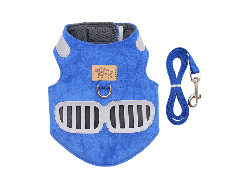 1 Set Pet Harness Adjustable Bright Reflective Surround Safe Professional Reflective Puppy Travel Harness Chest Strap for Park-Dark Blue L
