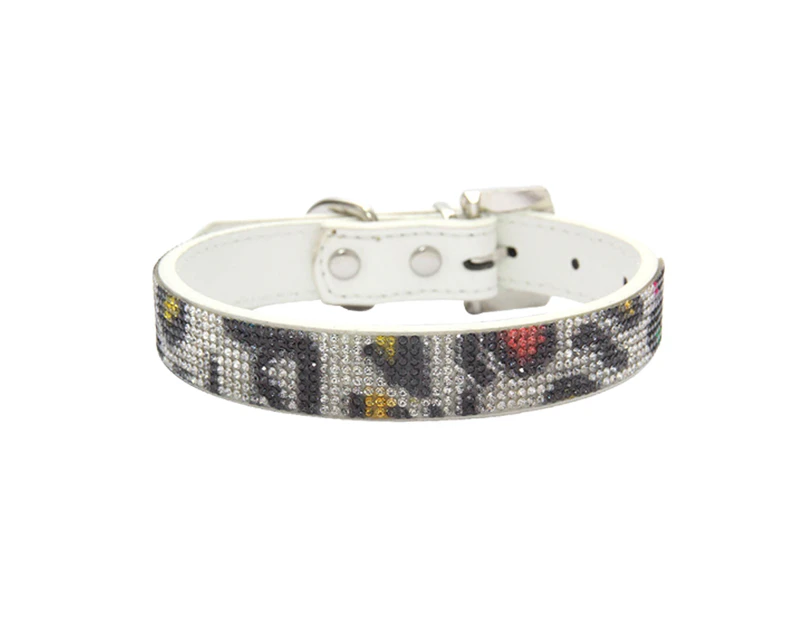 Pet Traction Collar Glitter Rhinestone Decoration Adjustable Faux Leather Anti-loss Pet Dog Head Collar for Small Medium Dogs-White S