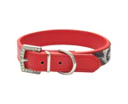 Pet Traction Collar Glitter Rhinestone Decoration Adjustable Faux Leather Anti-loss Pet Dog Head Collar for Small Medium Dogs-Red L