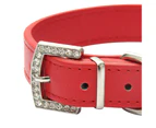 Pet Traction Collar Glitter Rhinestone Decoration Adjustable Faux Leather Anti-loss Pet Dog Head Collar for Small Medium Dogs-Red M