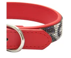Pet Traction Collar Glitter Rhinestone Decoration Adjustable Faux Leather Anti-loss Pet Dog Head Collar for Small Medium Dogs-Red L