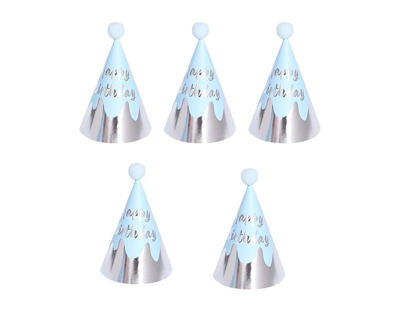5Pcs Birthday Hats Beautiful Lightweight Portable Paper Cone Hats Dress Up Girls Boys Birthday Party Caps for Baby-Blue 1