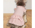 Pet Dress Round Collar Plaid Printing Press Button Small Costume French Bulldog Cute Soft Skirt for Summer -Pink S