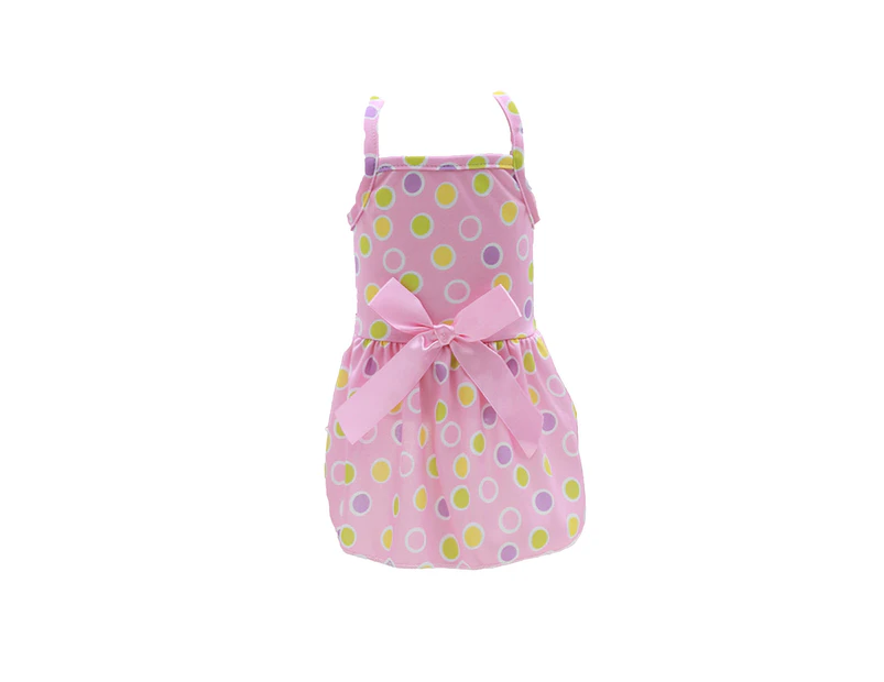 Pet Dress Plaid Dots Printing Bowknot Decor Square Collar Summer Kitty Clothes Dog Outfits for Home Wear -Pink L
