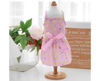 Pet Dress Plaid Dots Printing Bowknot Decor Square Collar Summer Kitty Clothes Dog Outfits for Home Wear -Pink L