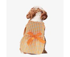 Pet Dress Plaid Dots Printing Bowknot Decor Square Collar Summer Kitty Clothes Dog Outfits for Home Wear -Yellow XS