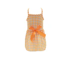 Pet Dress Plaid Dots Printing Bowknot Decor Square Collar Summer Kitty Clothes Dog Outfits for Home Wear -Yellow L