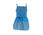 Pet Dress Plaid Dots Printing Bowknot Decor Square Collar Summer Kitty Clothes Dog Outfits for Home Wear -Dark Blue S