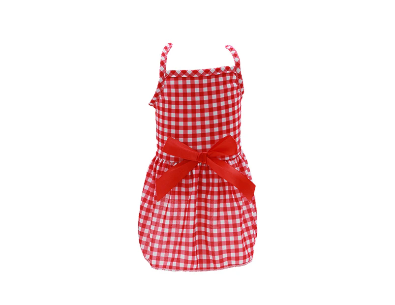 Pet Dress Plaid Dots Printing Bowknot Decor Square Collar Summer Kitty Clothes Dog Outfits for Home Wear -Red S