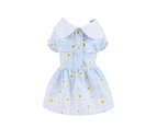 Turn Down Collar Pet Dress Short Sleeve Adorable Dress-up Pullover Plaid Floral Print Dog Skirt for Outdoor-Light Blue S