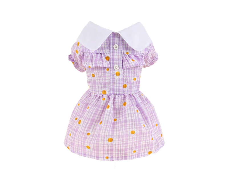 Turn Down Collar Pet Dress Short Sleeve Adorable Dress-up Pullover Plaid Floral Print Dog Skirt for Outdoor-Purple S