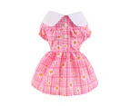 Turn Down Collar Pet Dress Short Sleeve Adorable Dress-up Pullover Plaid Floral Print Dog Skirt for Outdoor-Rose Red XL
