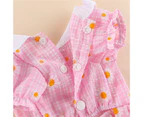 Turn Down Collar Pet Dress Short Sleeve Adorable Dress-up Pullover Plaid Floral Print Dog Skirt for Outdoor-Pink XL