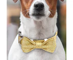 Dog Necklace Adjustable Self-engraving Exquisite Workmanship Universal Convenient Dress Up Nylon Sequin Bow Pet Dog Collar for Christmas-Champagne L