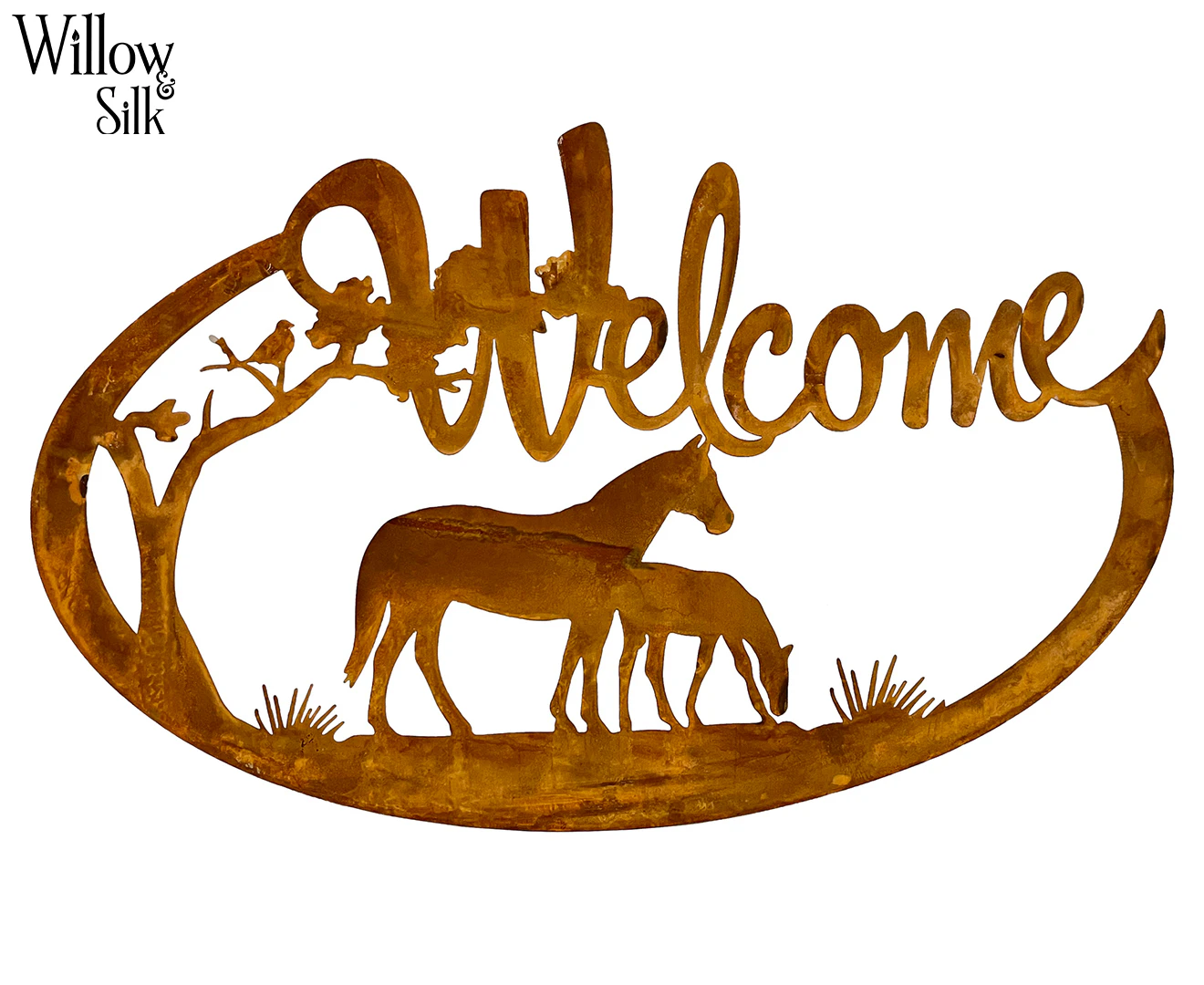 Willow & Silk 60.5cm Lasercut Welcome w/ Horses Wall Art