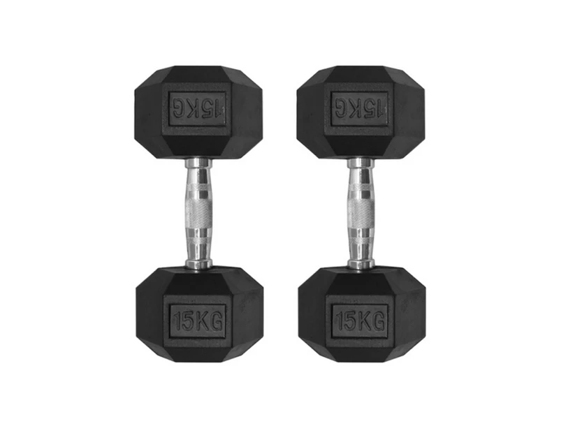 Premium Rubber Hex Dumbbell-15KG Pair