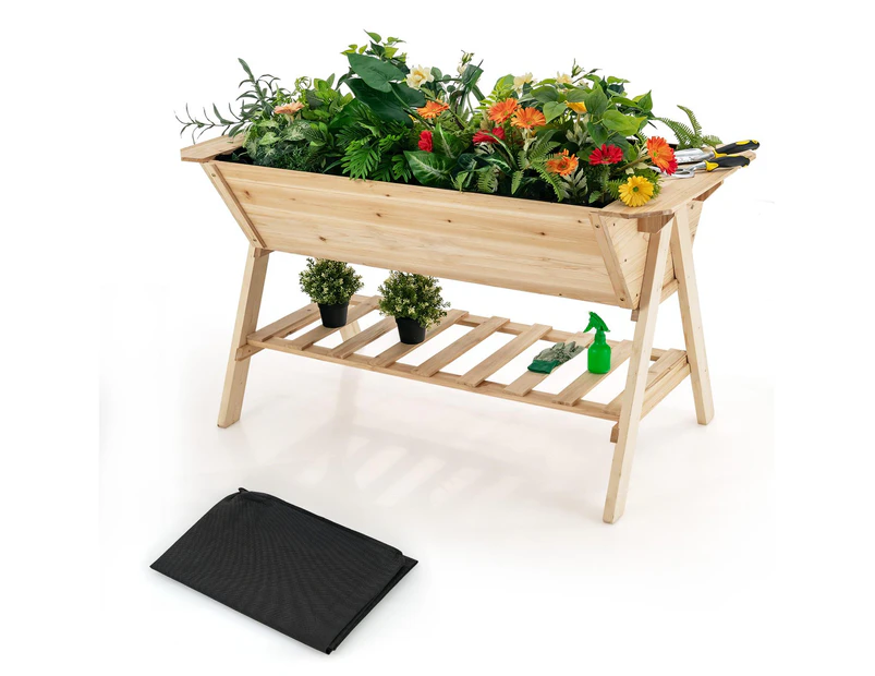 Costway 2-Tier Raised Garden Bed Wood Elevated Planter Box Vegetable Flower Herbs Terrace Patio Yard