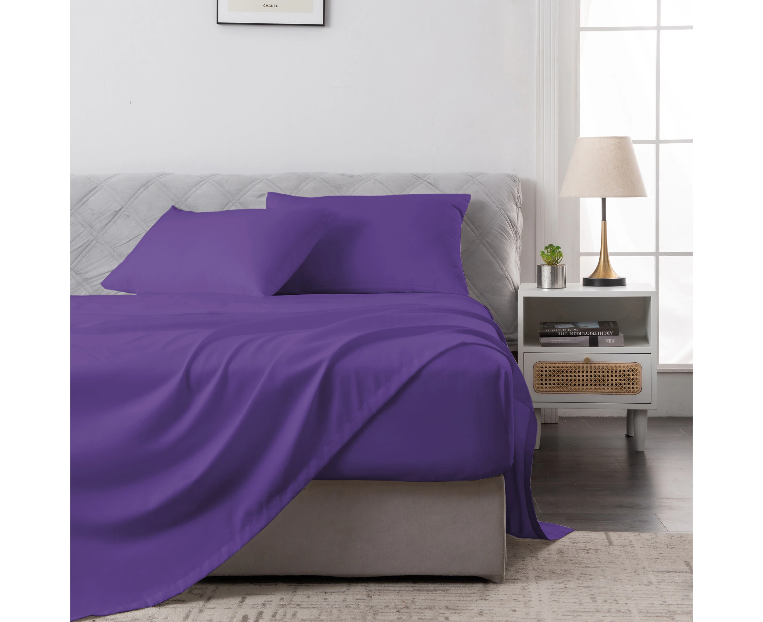 Justlinen Luxe Perfect Bamboo Blend Sheet Set Soft All Size Sheet-Purple