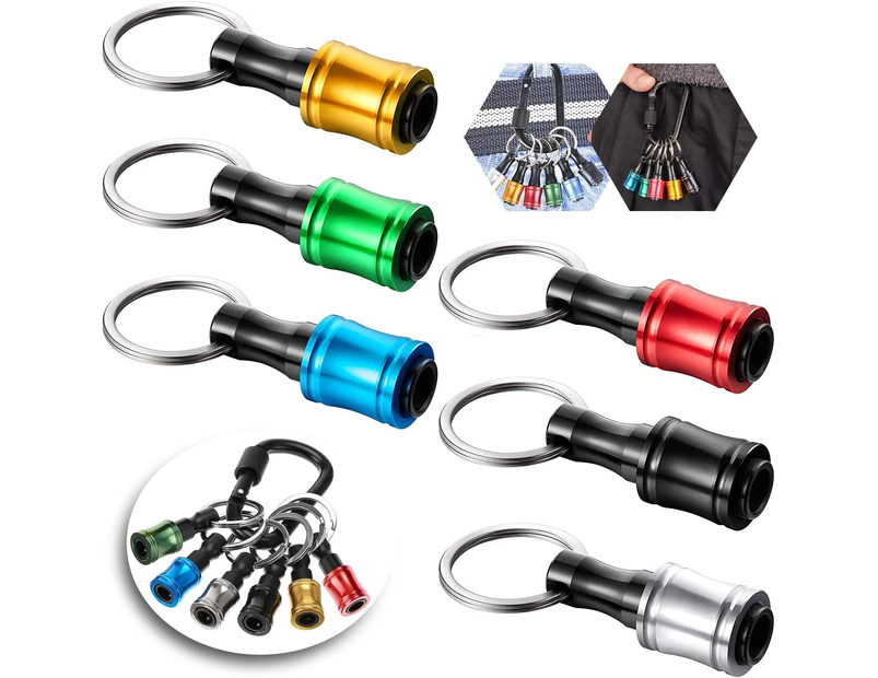 Zumist Hex Shank Screwdriver Bits Holder Keychain, 6IN1 Aluminum Alloy Drill Bit Holder Keychain Set 1/4inch