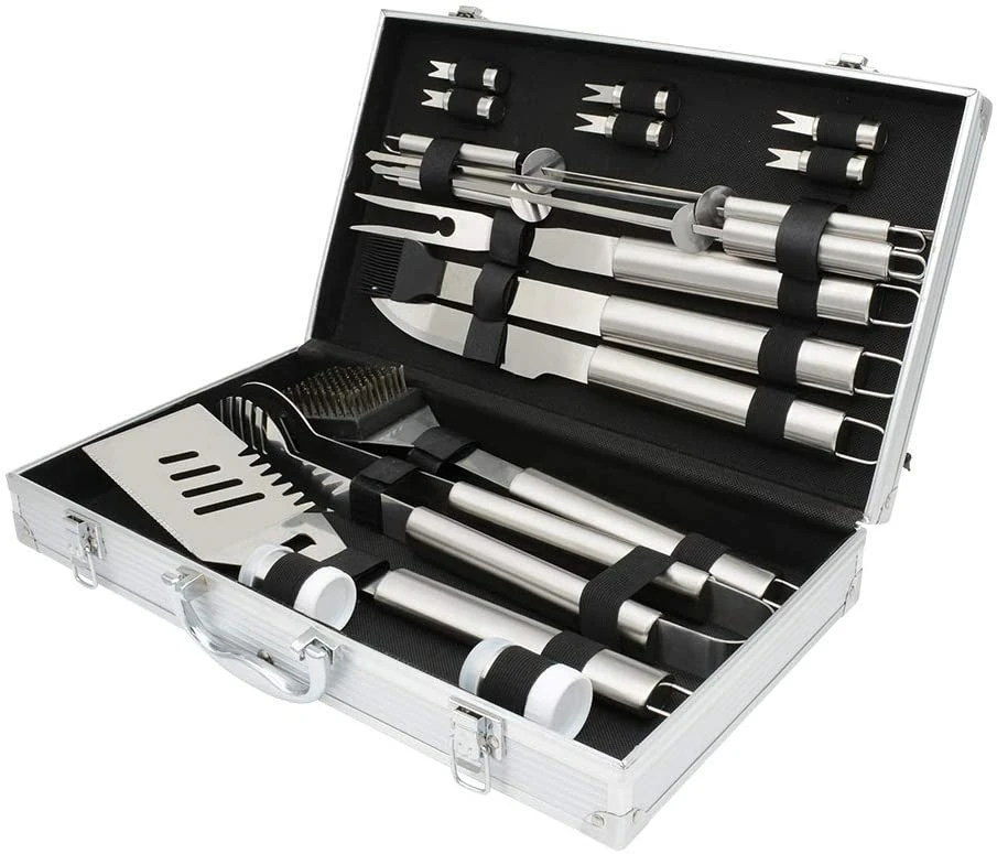 BBQ Grill Tools Set, 18pcs Stainless Steel Barbecue Grill Accessories in Aluminum Case