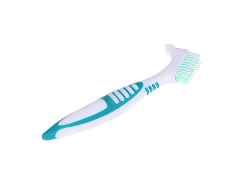 Double Side Denture Toothbrush Ergonomics Handle Plastic Multi Layered Bristles False Teeth Oral Care Brush for Home Use-Green