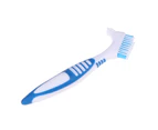 Double Side Denture Toothbrush Ergonomics Handle Plastic Multi Layered Bristles False Teeth Oral Care Brush for Home Use-Blue