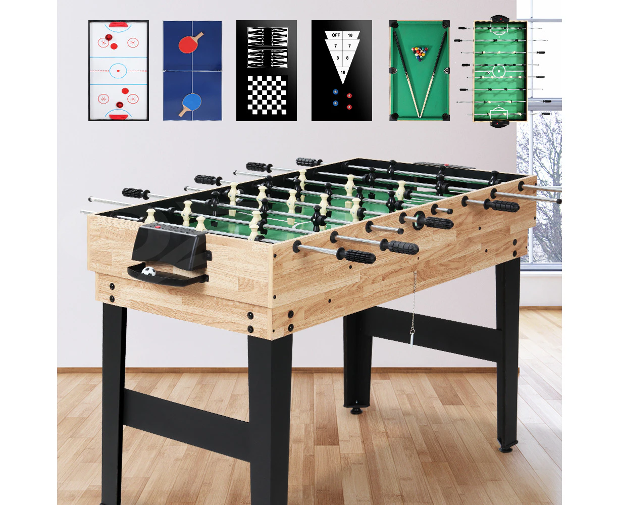 10-in-1 Games Table Soccer Foosball Pool Table Tennis Air Hockey Chess Cards