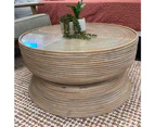 Clover Rattan Round Coffee Table 80cm with Glass Top - Whitewash
