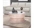 Clover Rattan Round Coffee Table 80cm with Glass Top - Whitewash