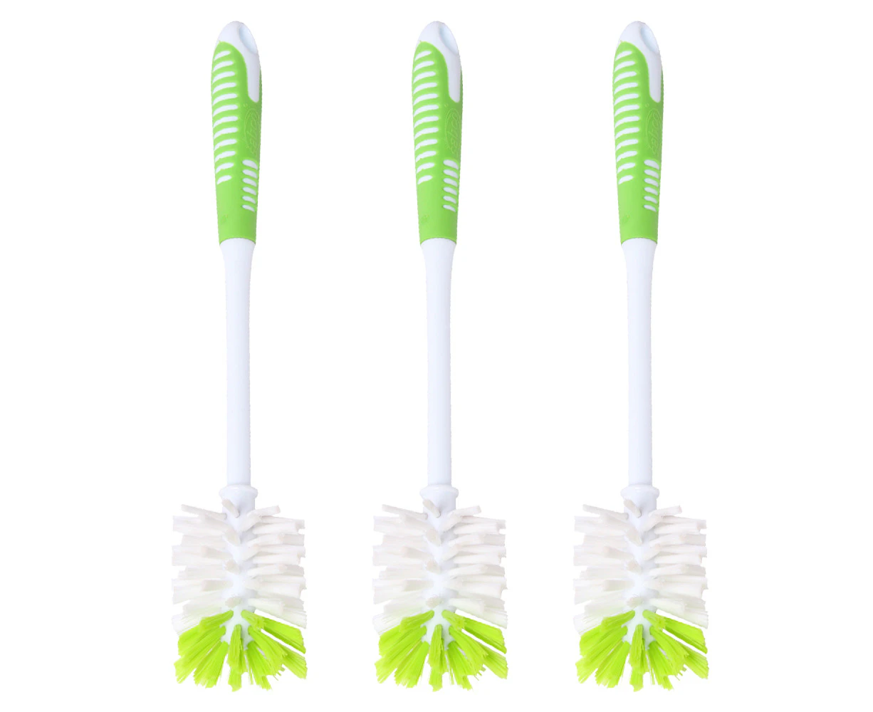 3x Sabco Soft Grip 33x7cm Cleaning Brush For Bottle/Vase/Glassware White/Green