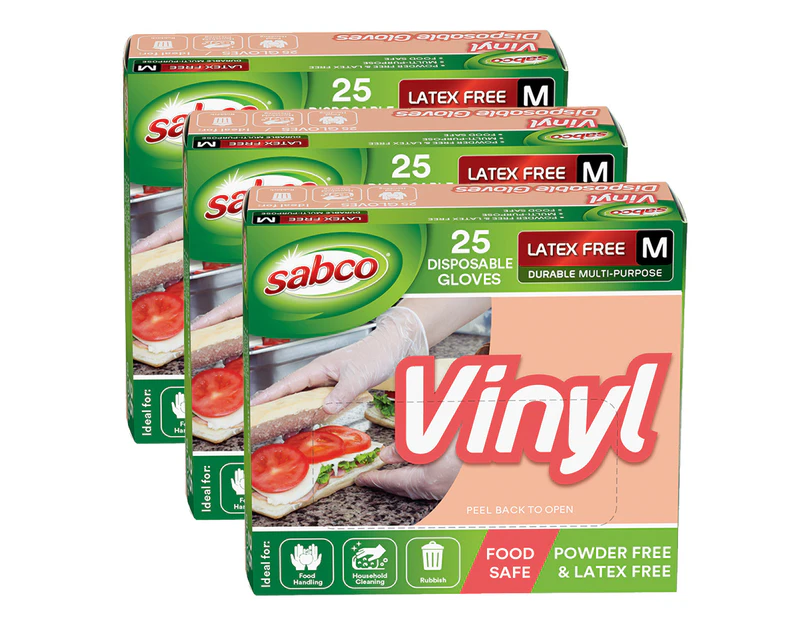 75pc Sabco Multi-Purpose 23cm Disposable Vinyl Latex-Free Gloves Medium White