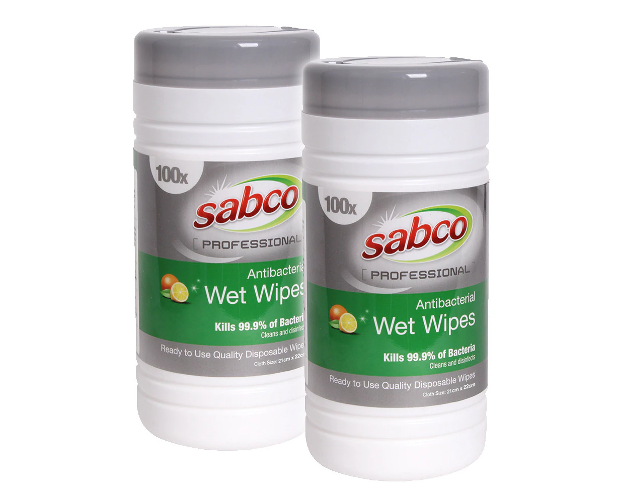 200pc Sabco Professional 21x22cm Antibacterial Wet Wipes Disposable Disinfectant