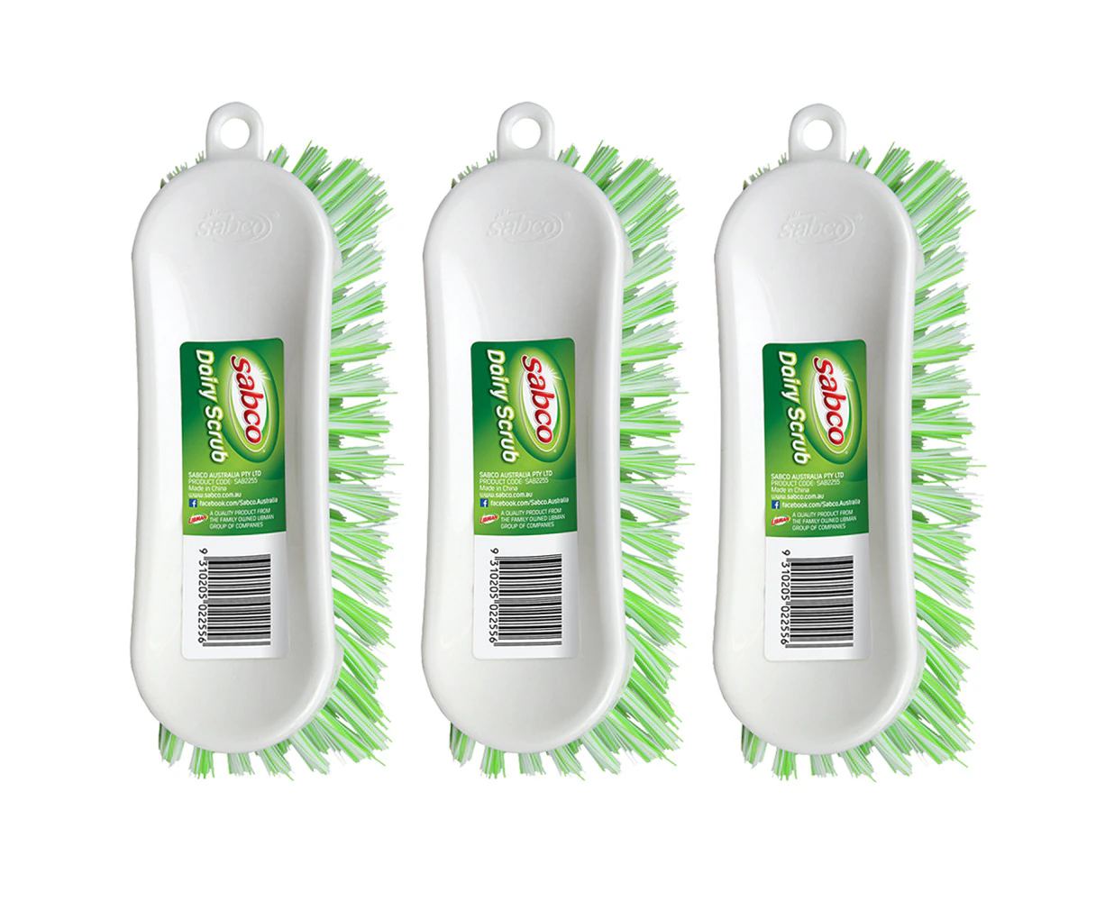 3x Sabco Dairy 21cm Scrub Dish Cleaning/Washing Brush w/Nylon Bristles WHT/GRN