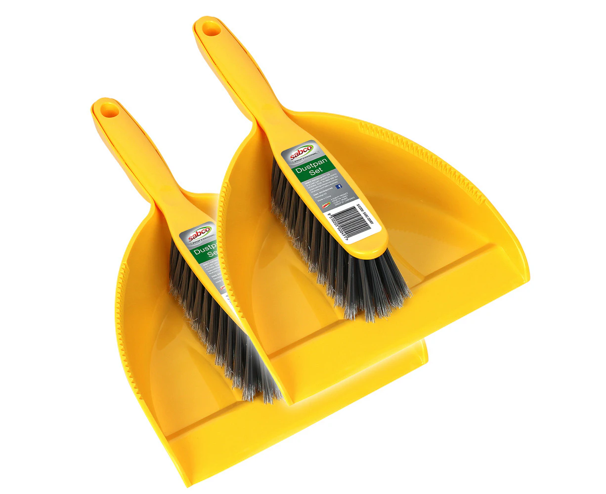 2x Sabco Professional Dustpan Set Yellow Home/Kitchen/Bathroom Cleaning/Dusting