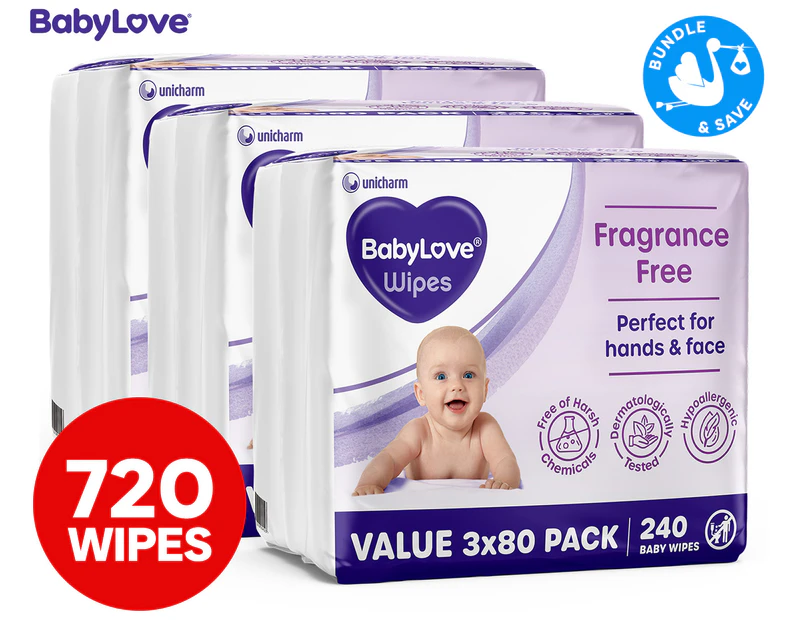 BabyLove Fragrance Free Hypoallergenic Baby Wipes 720pk