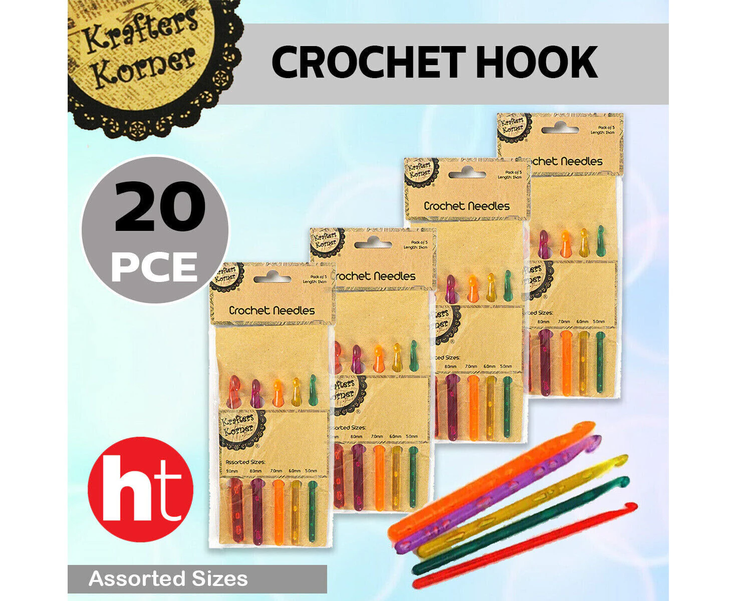 Krafters Korner [4PK] Crochet Needles, Quality Materials, Safe, Light 14cm