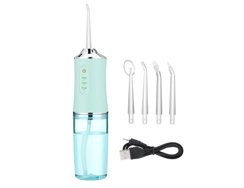 220ML Oral Irrigator USB Rechargeable 3 Modes Portable Dental Water Flosser Jet Irrigator Dental Floss Pick Teeth Cleaner 4 Tips - Green with 4nozzles