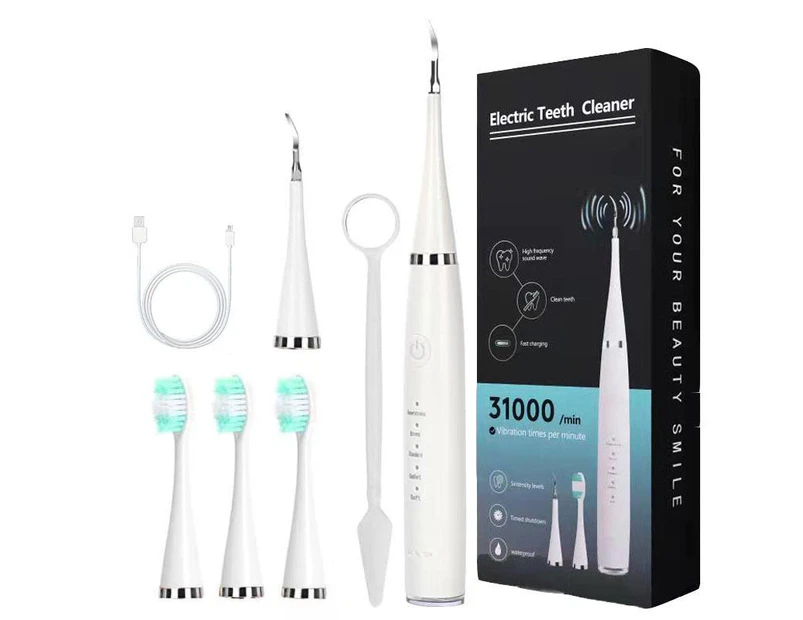 Smart Sonic Dental Scaler Electric Toothbrushes USB Rechargable Adults Toothbrush Dental Calculus Remover Tips Tooth Brush Heads - White
